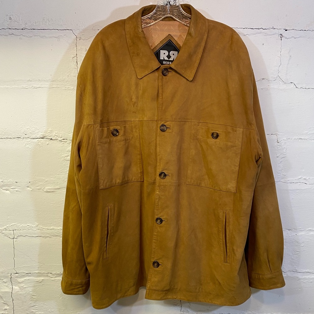 RR Serra Mens Tan Suede Cost 3/4 Length with Pockets Button Closure Lined